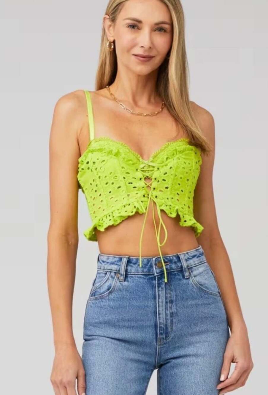 For Love & Lemons Sadie Eyelet Lace-Up Corset Bustier Top romantic Coquette
